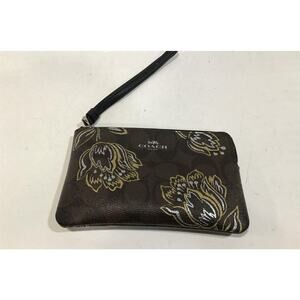 Coach Corner Zip Wristlet in SIgnature Canvas with Tulip Print Women's EUC